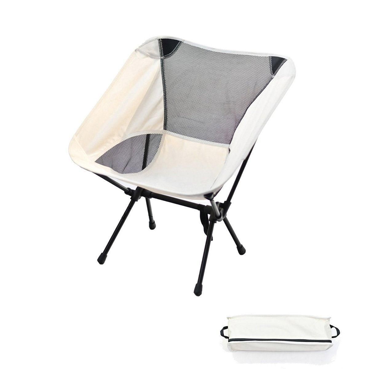 Outdoor Portable Lightweight Folding Camping Chair High Back Fishing Chair - White
